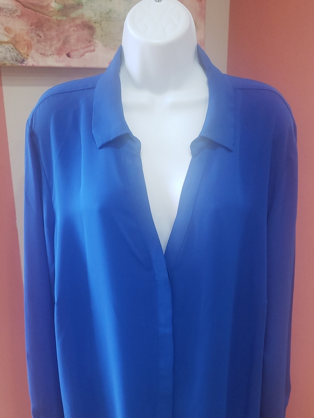 Worthington Royal Blue Long-Sleeve Collared Button-Down Blouse, 3X